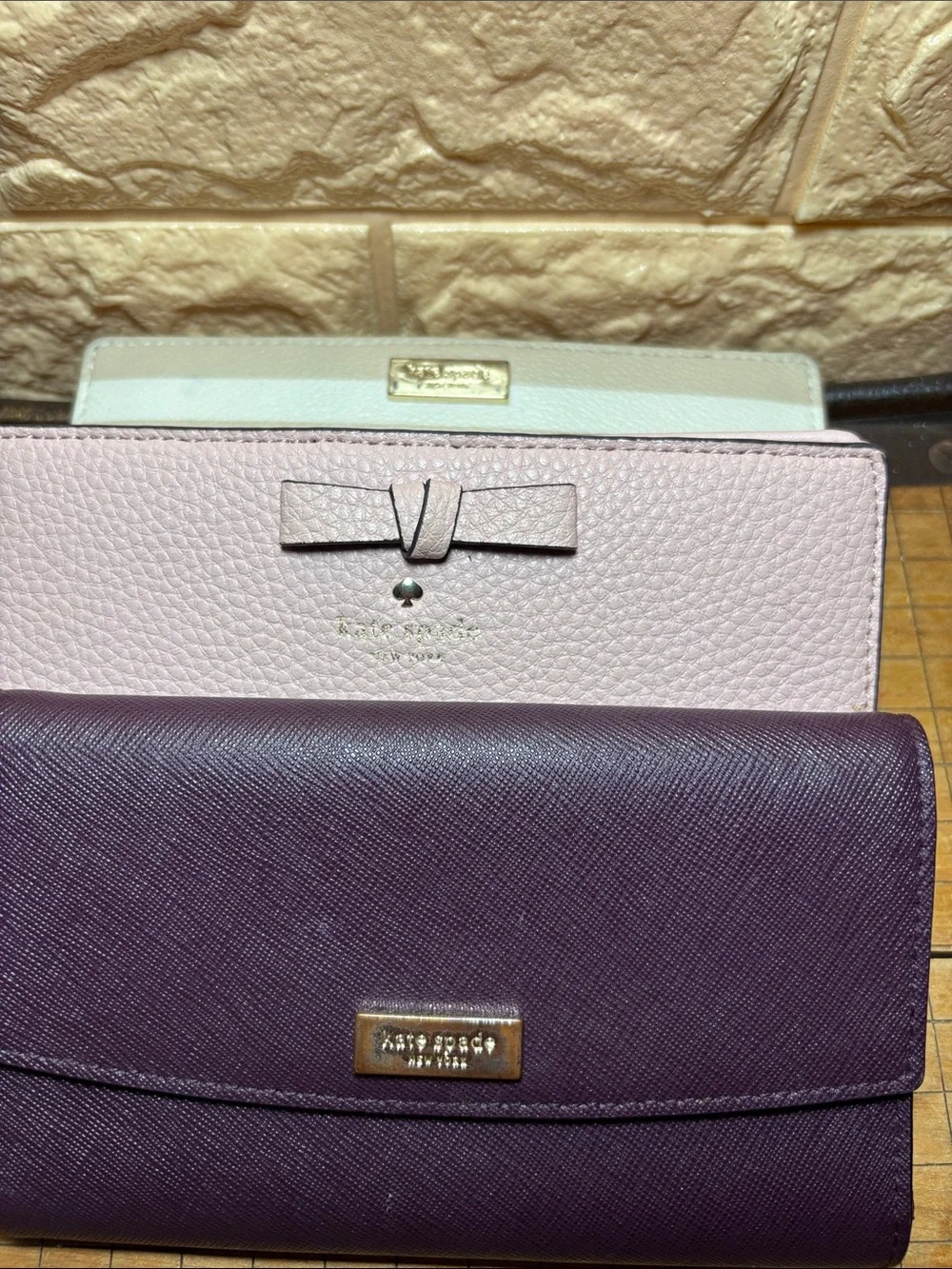 3 Kate Spade Leather Wallets Cream/Beige, Pink and Eggplant Purple